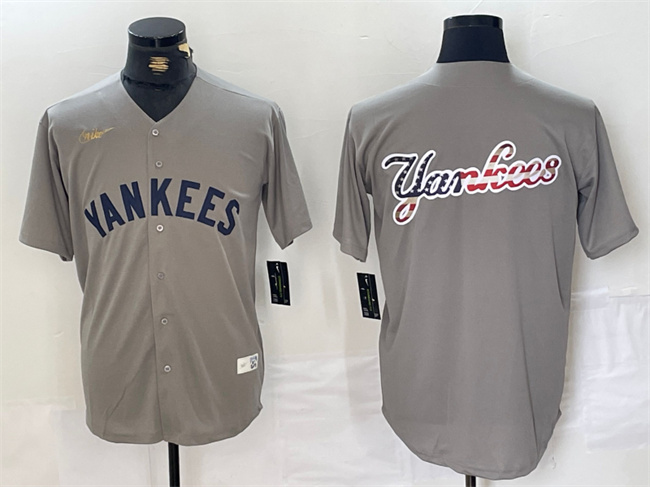 Men's New York Yankees Grey Team Big Logo Cool Base Stitched Baseball Jersey